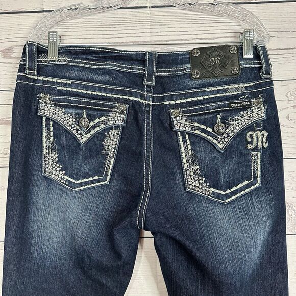Miss Me Jeans Womens 30 Blue Easy Boot Midrise Sequin Rodeo Stretch Western - Picture 6 of 13